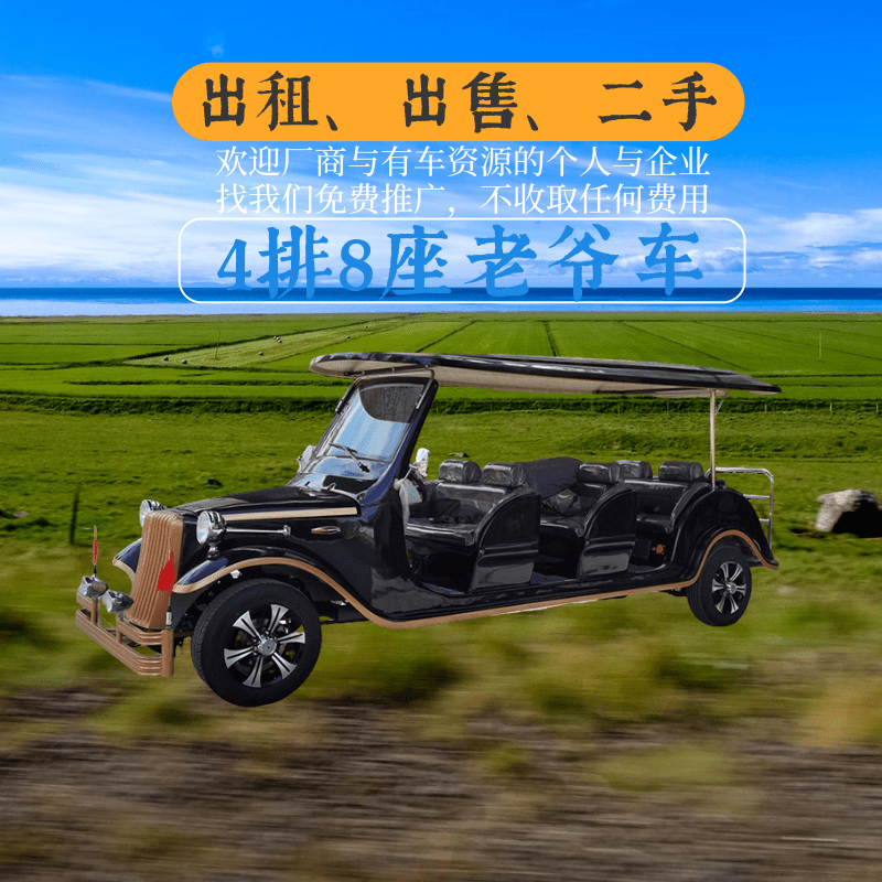 天津中宜，中菲宜达4排8座典雅黑电动老爷车出租
